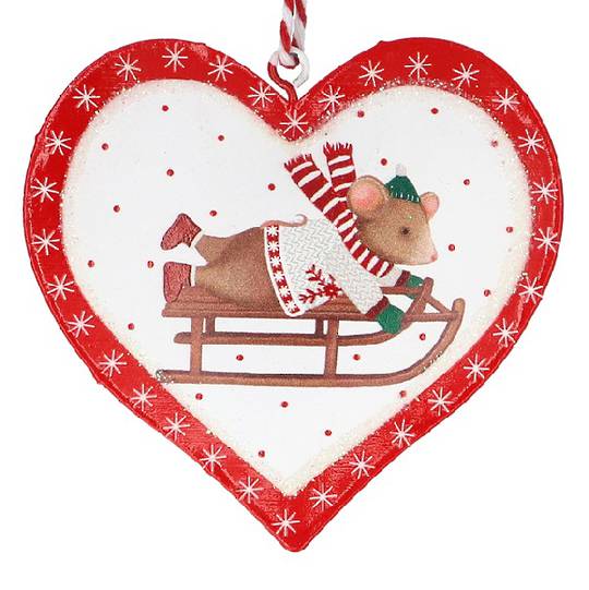 Tin Heart White, Red Trim, Mouse Alfie 8cm *ETA Nov